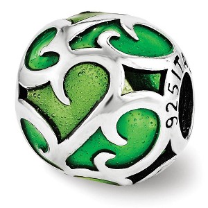 Black Bow Jewelry Sterling Silver Green Filigree Enameled Bead Charm - 1 of 2