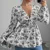 Coolmee Women's Floral Print Blouse Long Sleeve Babydoll Shirt Deep V Neck Peplum Top - 2 of 4