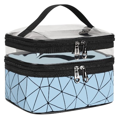 Makeup Bag Cosmetic Bag Travelling Double Layer Make Up Bag Organizer Medium Case for Women Girls Reusable Toiletry Bags(Blue)