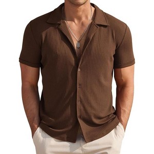 COOFANDY Mens Knit Button Down Short Sleeve Button Up Shirt Summer Casual Beach Tops - 1 of 4