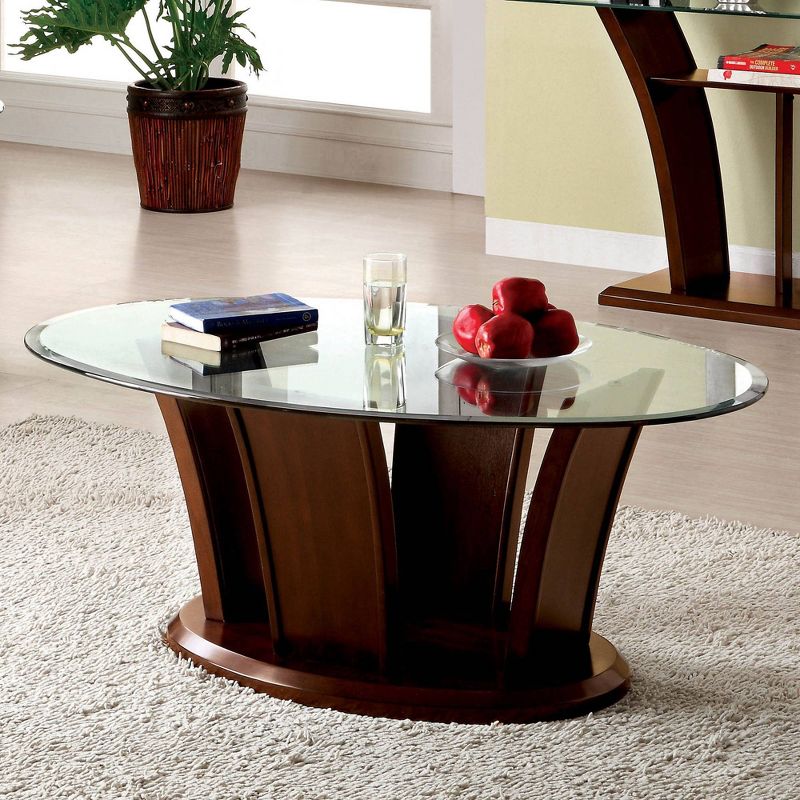Gabriella Oval Glass Top Coffee Table Brown Cherry - HOMES: Inside + Out, 3 of 6