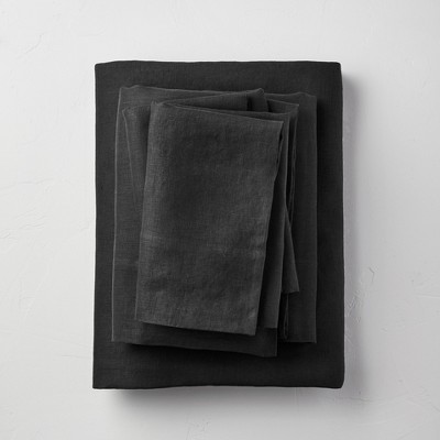 California King 100% Washed Hemp Solid Sheet Set Washed Black - Casaluna™