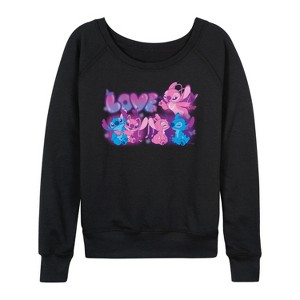 Women's - Lilo and Stitch - Love Grid Lightweight French Terry Wide Neck Long Sleeve Shirt - 1 of 4