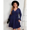 Women Plus Size V Neck Wrap Dress High Waist Ruffle Long Sleeve Casual Midi Dress with Belt - 3 of 4