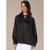 INSPIRE CHIC Women's Satin V Neck Keyhole Long Sleeves Elegant Blouse - 2 of 4