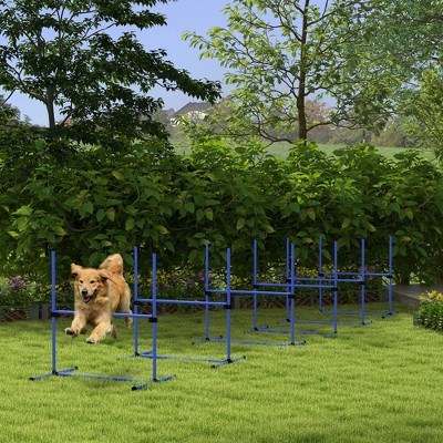 Blue Adjustable Height Dog Agility Training Kit with Carry Bag