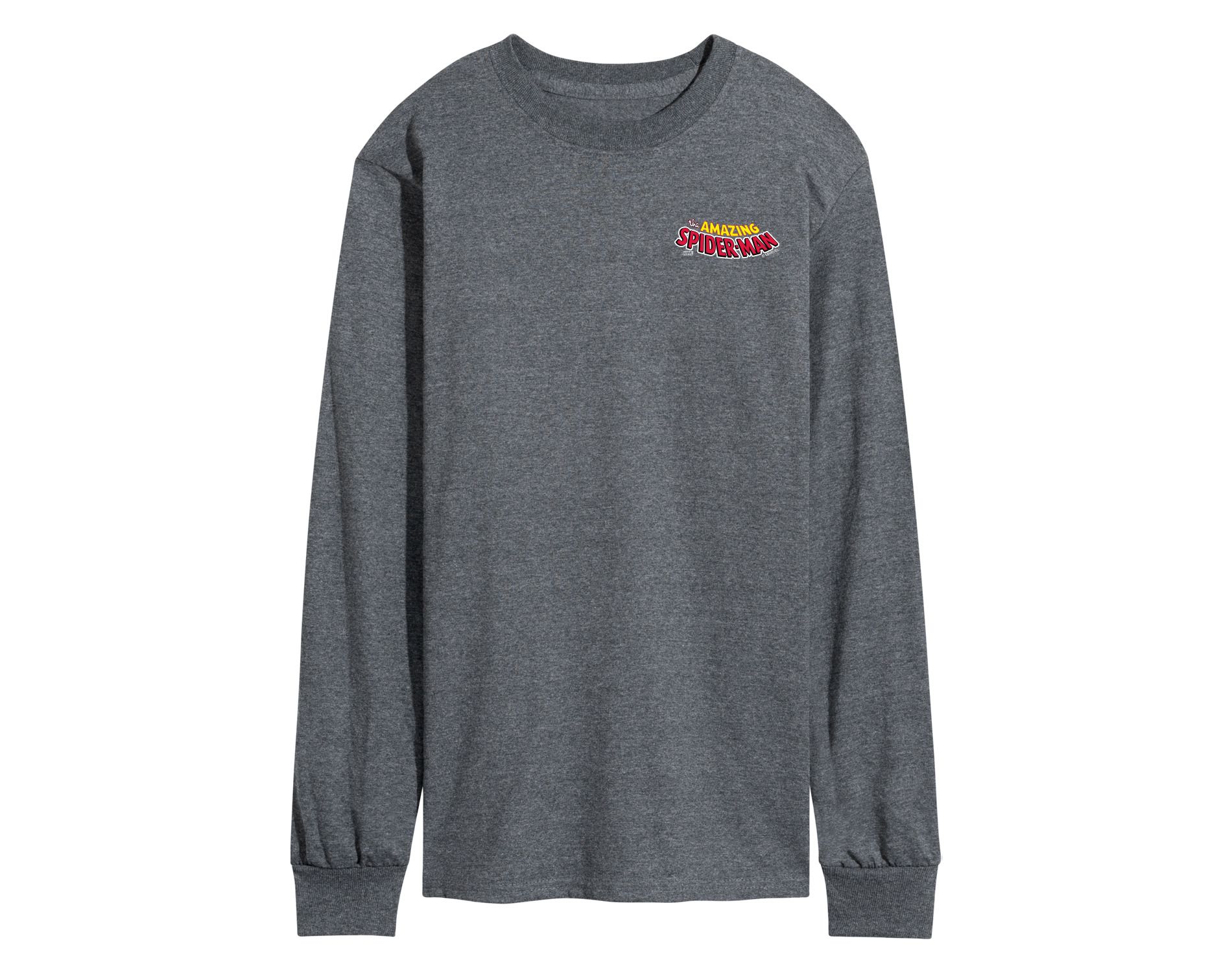 Men's Marvel Spiderman Editorial Logo Long Sleeve Graphic T-Shirt - Heather Charcoal - 3 X-Large
