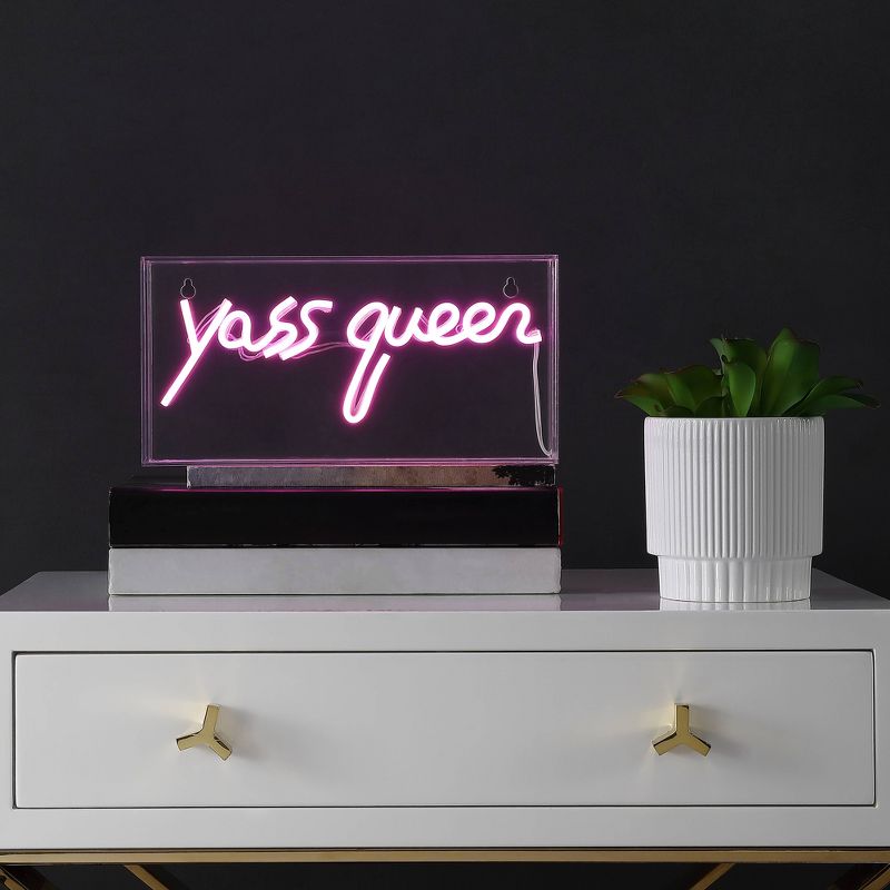 11.8&#34; Yass Queen Contemporary Glam Acrylic Box Pendant (Includes LED Light Bulb) Neon Pink - JONATHAN Y, 4 of 6