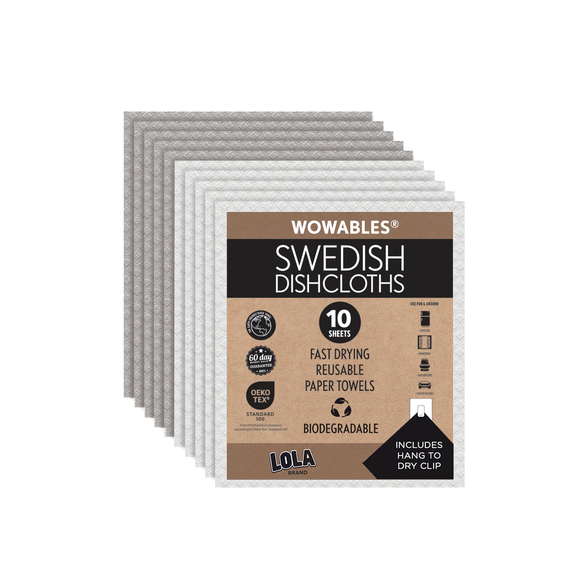 LOLA Swedish Dishcloths, 10 Sheets Biodegradable Reusable Paper Towels Absorbent Kitchen Sponge Cloths Zero Waste No Odor, Made in Germany