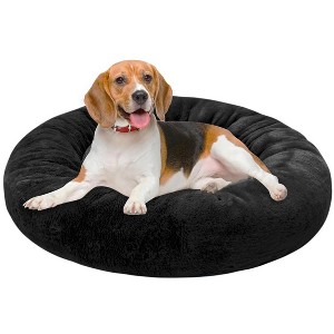 30 inch Round Calming Pet Bed for Large Dogs & Cat Under 42lbs Black - 1 of 3