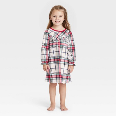 Toddler Holiday Plaid Flannel Matching Family Pajama NightGown - Wondershop™ White 2T