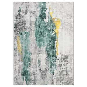 8x10 Large Modern Abstract Area Rug, Machine Washable Non Slip Rug Low Pile Thin Floor Carpet for Living Room, Bedroom, Dining Room, Yellow-green - 1 of 4