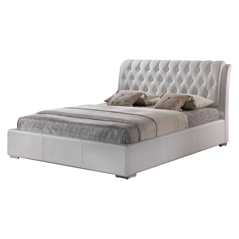 Photos - Bed Frame King Bianca Modern Bed with Tufted Headboard White - Baxton Studio