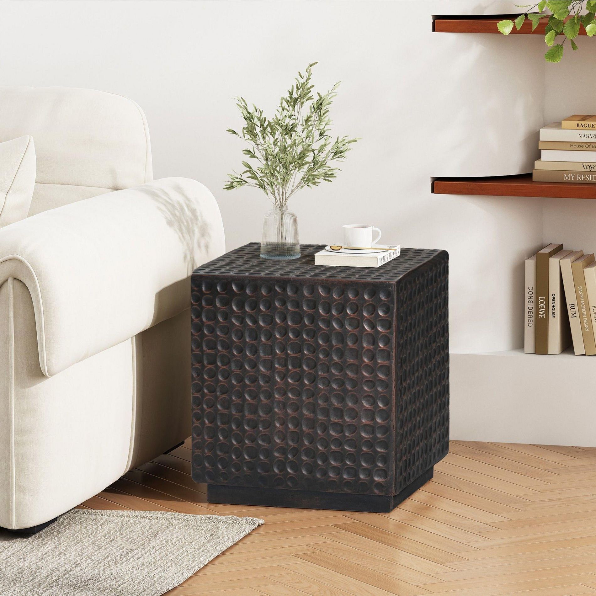 TUYOHW Cube Patio End Table,15x15x17 Inch Lightweight Concrete Patio Side Table for Patio,Garden,Balcony,Black