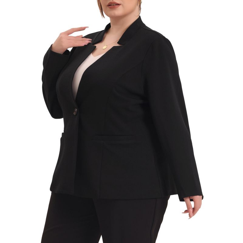 Agnes Orinda Women's Plus Size Button Long Sleeve Office Work Business Suit Blazer Jackets, 2 of 6