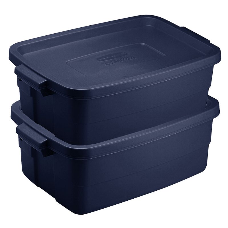Rubbermaid Roughneck 3 Gallon Rugged Plastic Reusable Stackable Home Storage Totes with Lids, Dark Indigo Metallic (12 Pack), 5 of 7