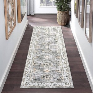 homfan Vintage Floral Washable Rug - Stain Resistant Low Pile Non-Slip Indoor Carpet for Living Room, Bedroom, Dorm - 1 of 4
