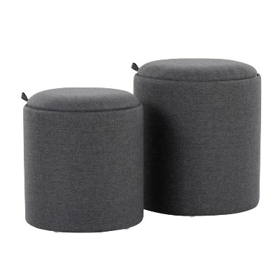 Charcoal and Natural Fabric Tray Nesting Ottoman Set
