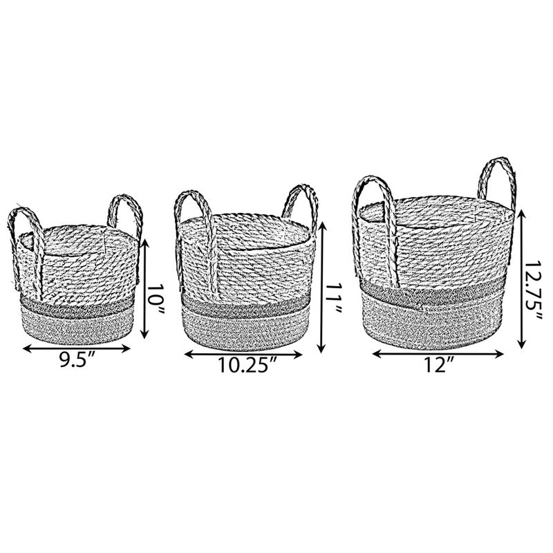 Vintiquewise Straw Decorative Round Storage Basket Set of 3 with Woven Handles for the Playroom, Bedroom, and Living Room, 4 of 8