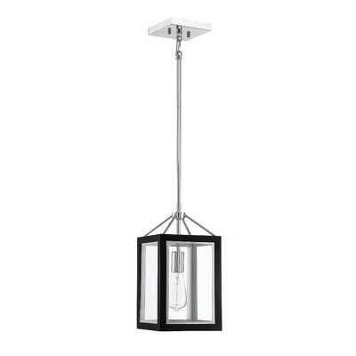 Carlton Navy and Polished Nickel 1-Light Pendant with Clear Glass Panels