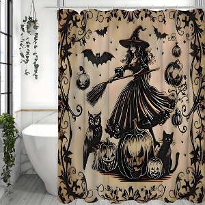 Paaaawaters Shower Curtain Set with - Vintage Witch & Pumpkin Design, Water-Resistant Polyester - 1 of 4