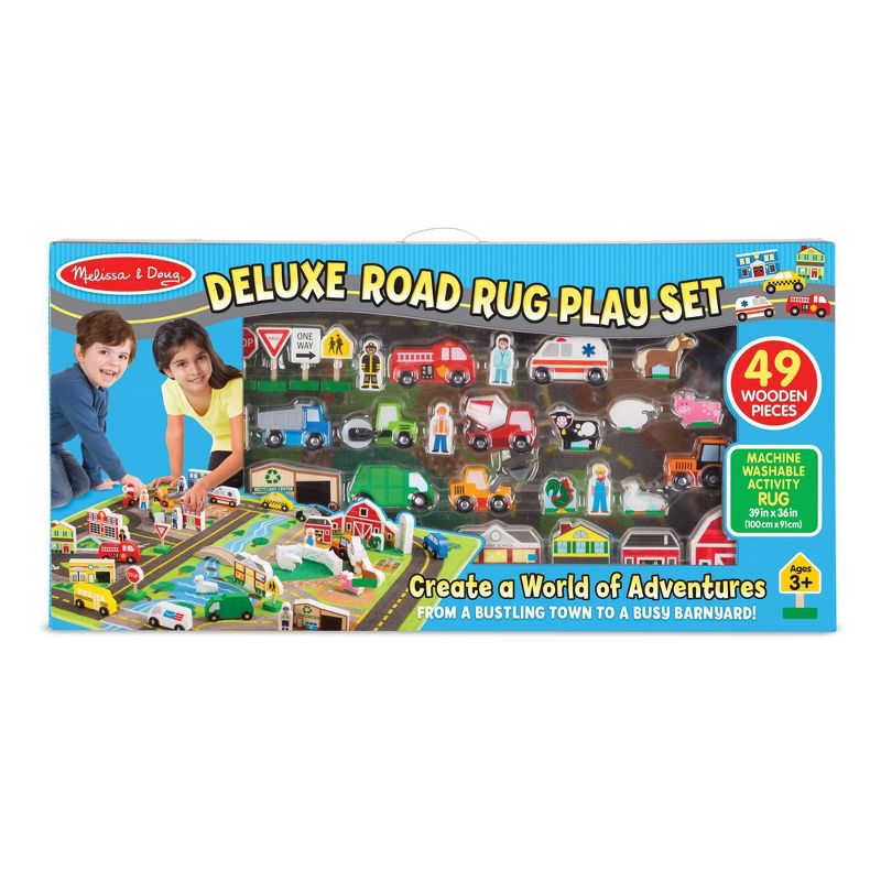 Melissa & Doug Deluxe Activity Road Rug Play Set with 49pc Wooden Vehicles and Play, 4 of 11
