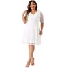 Agnes Orinda Women's Plus Size V Neck Swing Cocktail Wedding Midi Lace A-Line Dress - 3 of 4