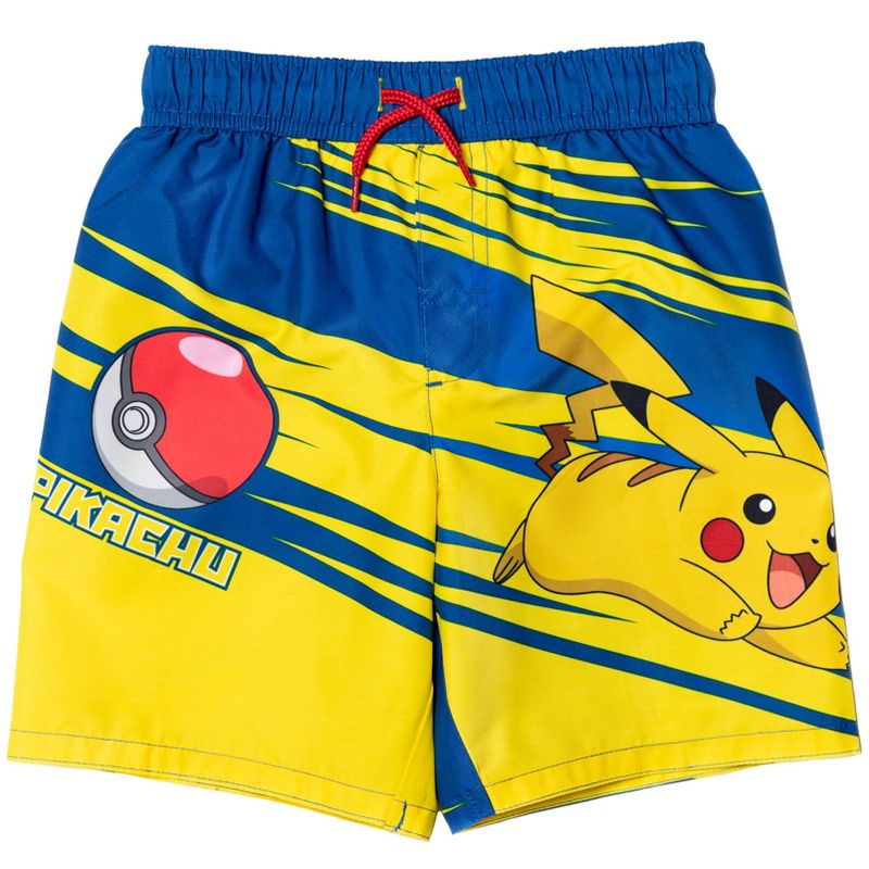Pokemon Pikachu Bulbasaur Charmander Squirtle Rash Guard and Swim Trunks Outfit Set Toddler, 3 of 8