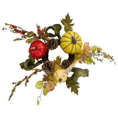 Northlight Pumpkin, Berries, Foliage and Pine Cone Fall Harvest Wreath - 13 inch, Unlit