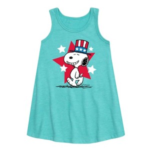 - Peanuts - Patriotic American Snoopy 4th of July Graphic Sleeveless Aline Dress - 1 of 2