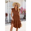 Women's V-Neck Lotus Leaf Sleeve Short Sleeve Casual Midi Dress - 3 of 4