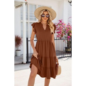 Women's Summer Casual Dress V Neck Short Sleeve Midi Sundress Party Dress Flowy Tiered Beach Dresses - 1 of 4