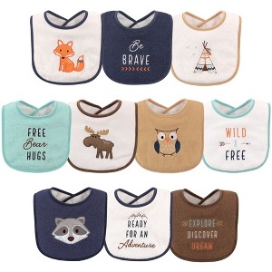 Hudson Baby Infant Boy Cotton Terry Drooler Bibs with Fiber Filling 10pk, Raccoon, One Size - 1 of 1