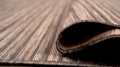 Reversible Dark Gray/Blue Striped Synthetic Area Rug 9' x 12'