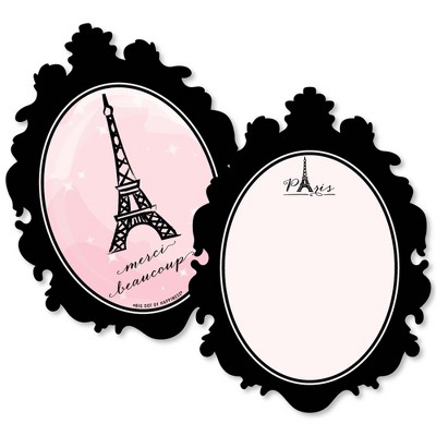 Big Dot of Happiness Paris, Ooh La La - Shaped Thank You Cards - Paris Themed Baby Shower or Birthday Party Thank You Cards with Envelopes - Set of 12