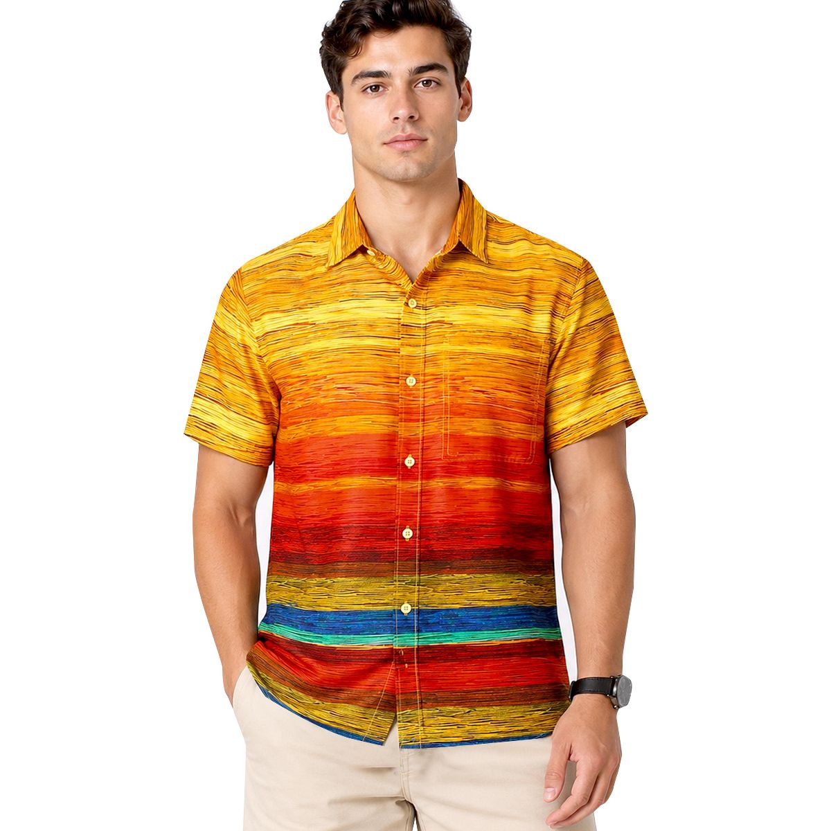 HAPPY BAY Mens Hawaiian Shirts Short Sleeve Button Down Shirt Men's Hawaii Shirts Boho Vacation Casual Summer Beach Shirts Funny 5XL Multi,Stripe