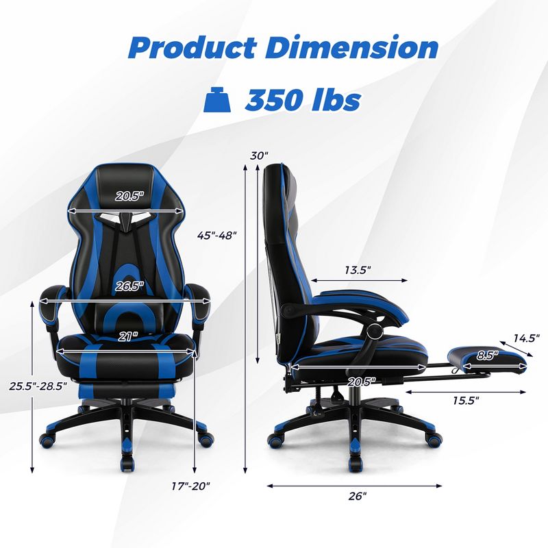 Costway Adjustable E-Sports Racing Style Chair with Padded Headrest, Lumbar Support Blue/Black/Grey/Red, 3 of 11