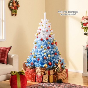 Costway 5/6/7/8 FT Artificial Christmas Tree with 456/820/1264/1774 Branch Tips & Folding Metal Stand White & Blue/White & Pink - 1 of 4