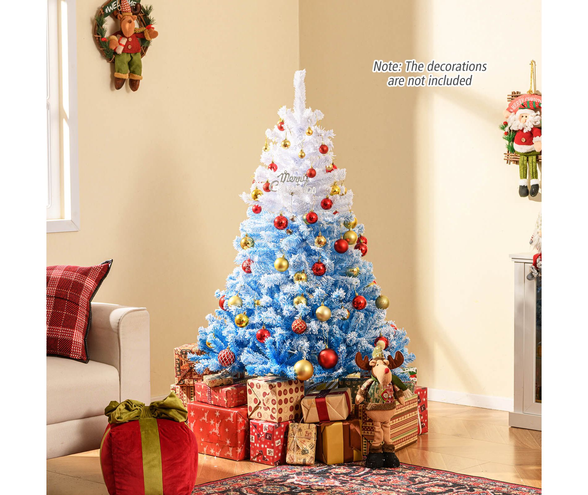 Costway 5/6/7/8 FT Artificial Christmas Tree with 456/820/1264/1774 Branch Tips & Folding Metal Stand White & Blue/White & Pink