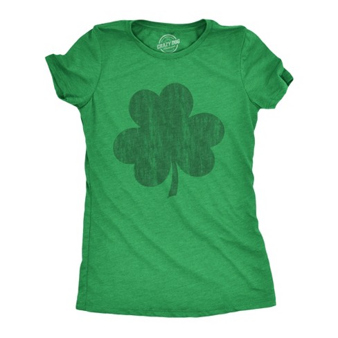 Womens Distressed Clover T Shirt Cool St Patricks Day Vintage Shamrock Awesome Graphic Tee Crazy Dog Women s T Shirt Green S