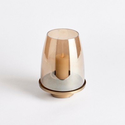 Small Brass and Glass Hurricane Candle Holder