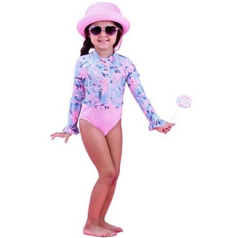 Little Girls Floral Short Sleeve One Piece Rash Guard Swimsuit – Mia Belle  Girls