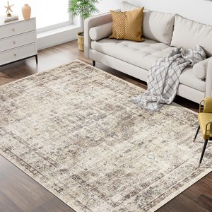 Traditional Printed Area Rug Low Pile Home Aesthetic Decor Doormat Non Slip Non Shedding Mat Throw Rug Stain Resistant Thin Bordered Carpet - 1 of 4