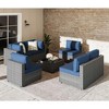 Celebalcony 7 Piece Silver Rattan Outdoor Patio Seating Group with Cushions Navy Blue - 2 of 4