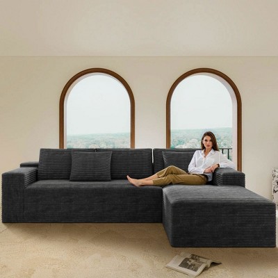 Resenkos 104" Right Chaise Sectional Sofa, L-Shaped Cloud Design with Deep Seating and No Assembly, Grey