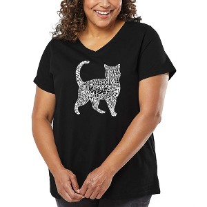 LA Pop Art Women's Word Art V-Neck - Cat - 1 of 4