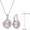 EVERLY JEWELRY | Sterling Silver 9 - 9.5 MM Pink Cultured Freshwater Pearl and 1/10 CT TW Diamond Halo Earrings and Pendant with Chain - 2 of 4
