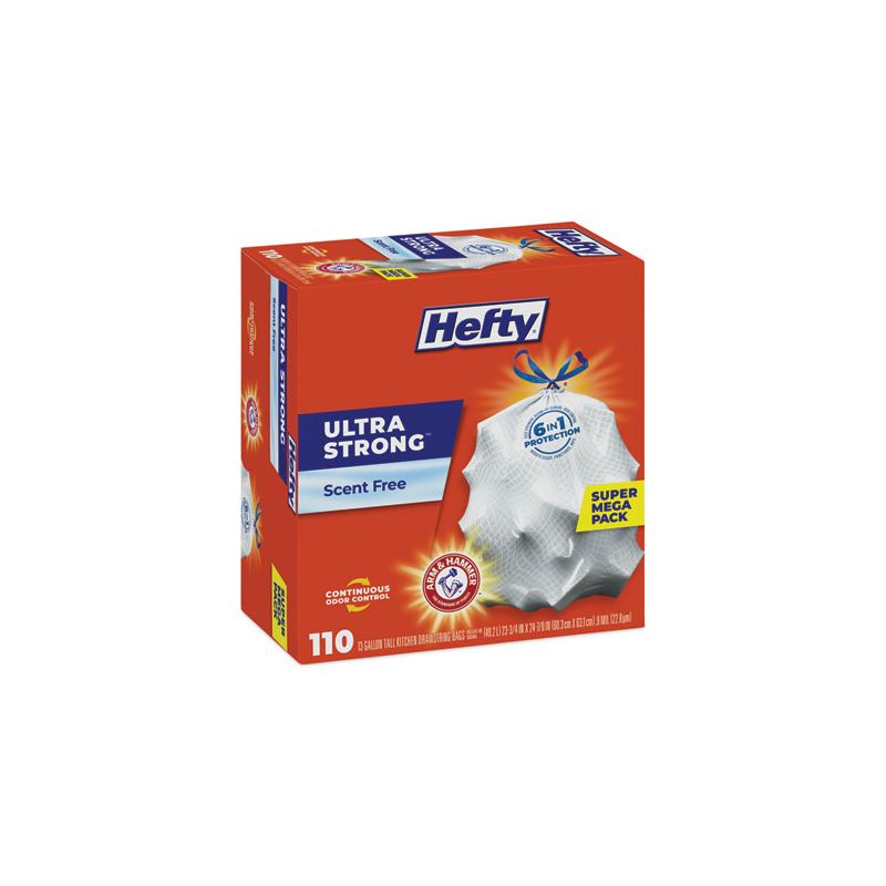 Hefty Ultra Strong Tall Kitchen and Trash Bags, 13 gal, 0.9 mil, 23.75" x 24.88", White, 110/Box, 3 of 6