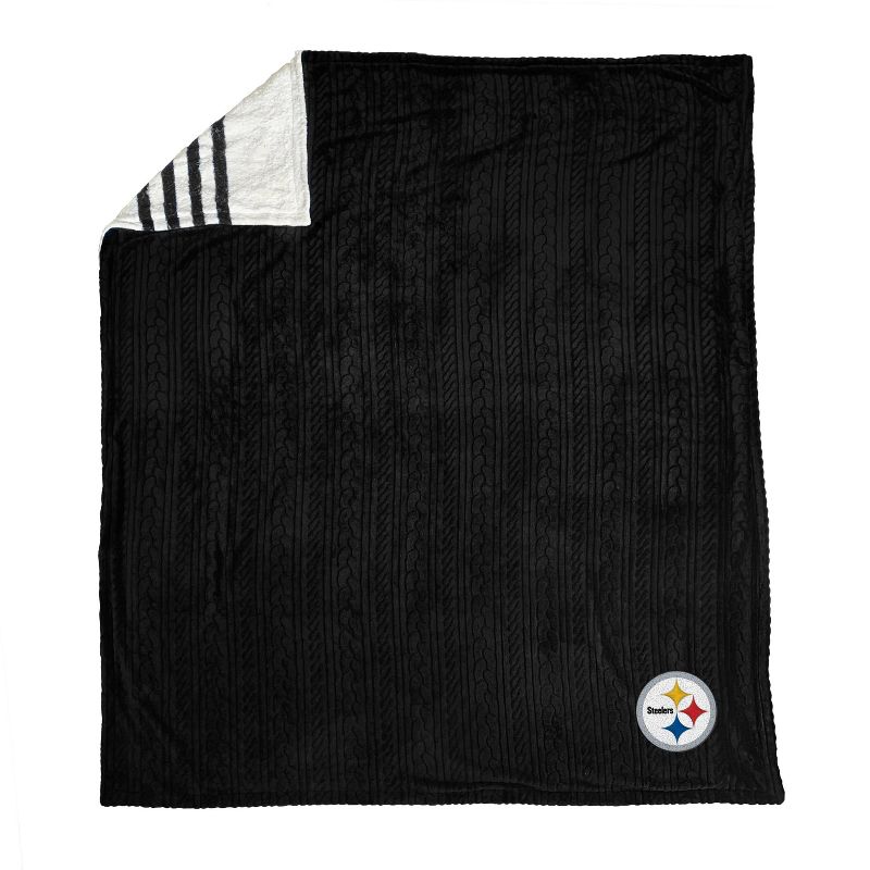 NFL Pittsburgh Steelers Embossed Logo Faux Shearling Stripe Blanket, 1 of 4