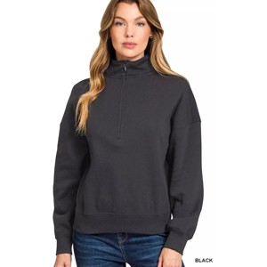 I am a Fashion Junky Zenana Fleece High Neck Half Zip Sweatshirt - 1 of 3